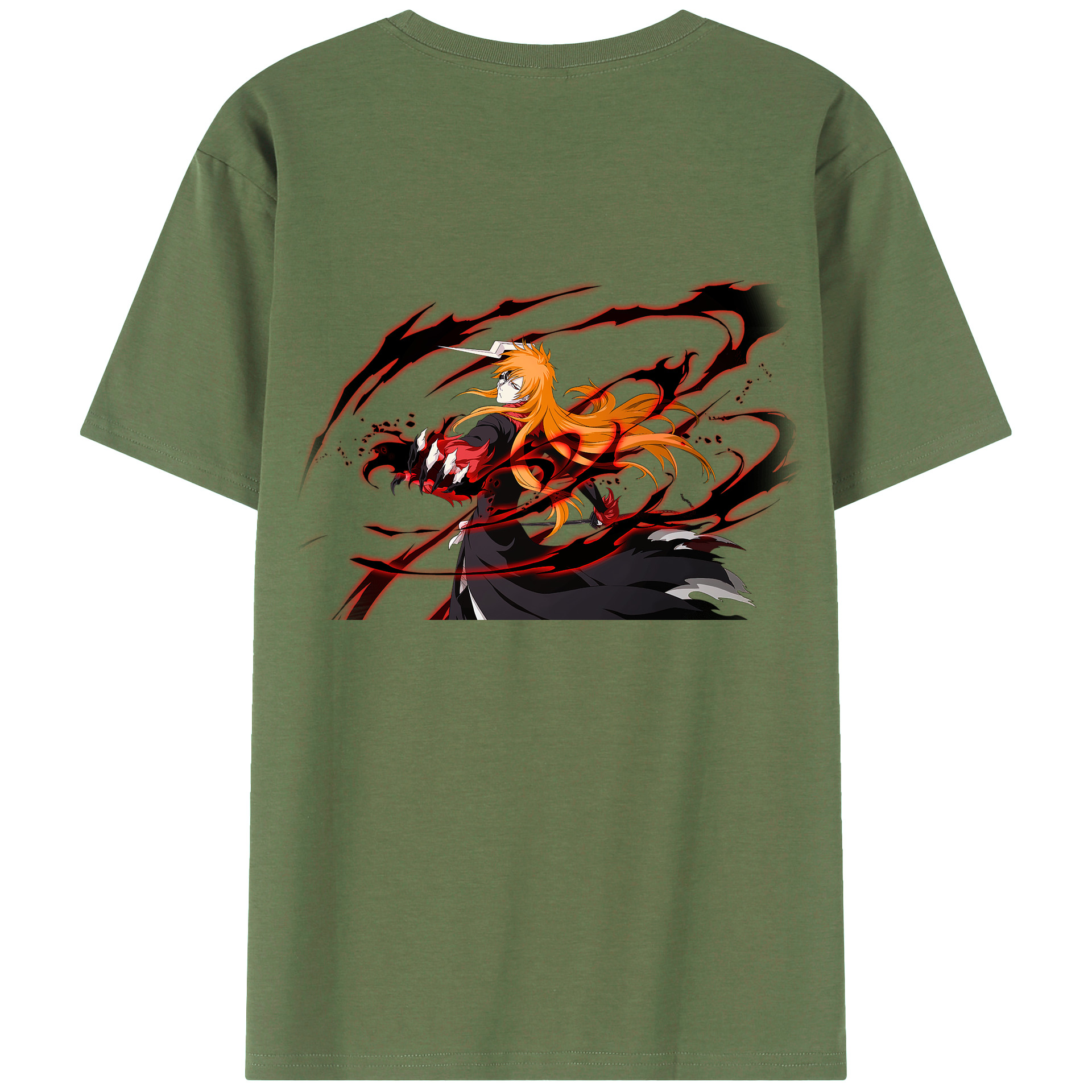 （画像用） ブリーチ 黒崎一護（くろさき いちご）BLEACH Kurosaki Ichigo 綿100％ メンズ半袖Tシャツ（バックプリント） 通気性